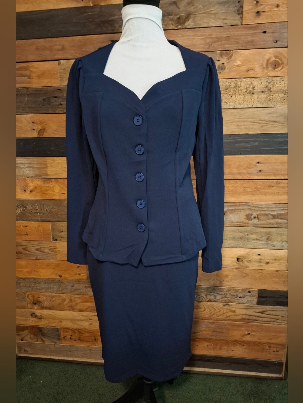 NWOT Navy Blue 2 Piece Skirt Suit Set - Medium
